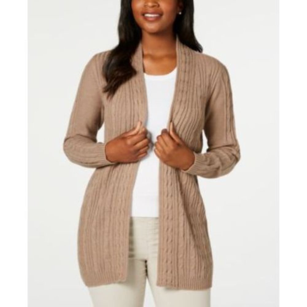 KAREN SCOTT-MMG SLD CBL OPN FRNT CRD, M, L, 44 NO CUP, CHARCOAL, LT/PASPINK